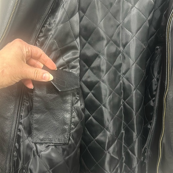 Large Tall black leather zip out liner warm coat jacket St John’s Bay - Picture 3 of 8